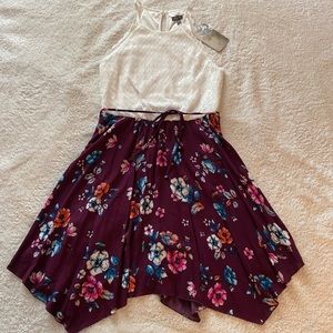 White and purple dress w/ flowers